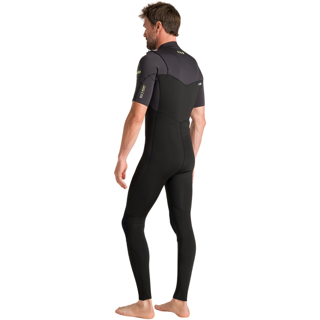 2026 C-Skins Hommes NuWave Session Lite 2/2mm Chest Zip Short Arm Combinaison Néoprène C-NSEL22SAM - Black / Meteor